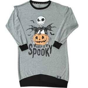 Gray Halloween Sleepshirt with Jack Skellington Design, Size Small